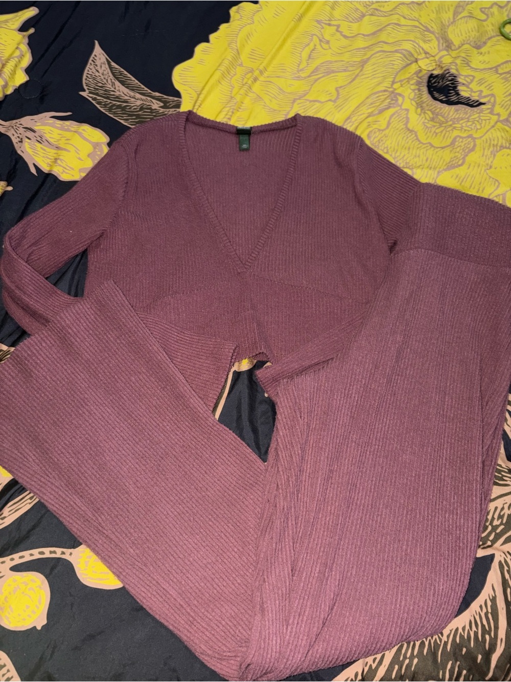 wild fable Ribbed V-Neck 2 piece set in Plum